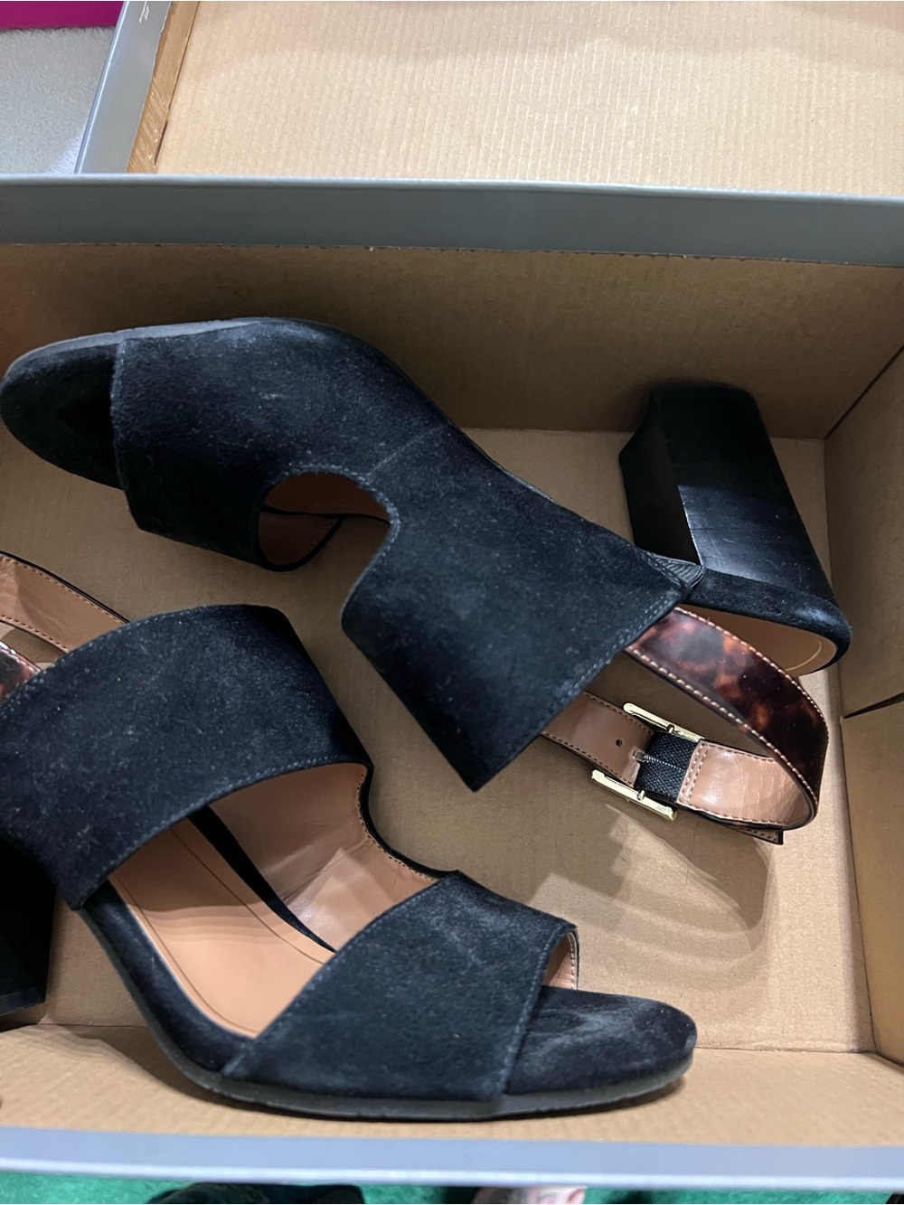 Vionic Bianca Black Suede Tortoise Heel Slingback Sandals 9.5 M Box